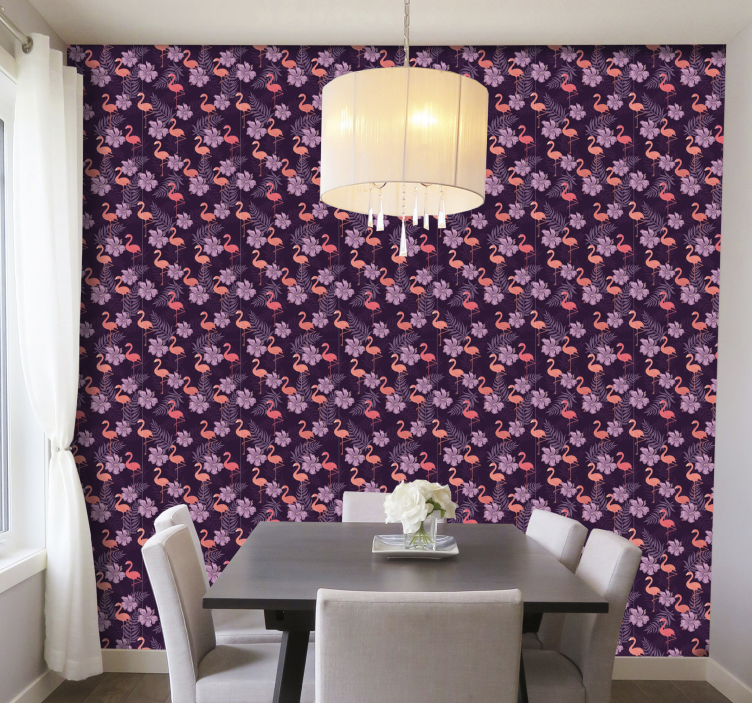 Flamingo bloemenpatroon behang dieren - TenStickers