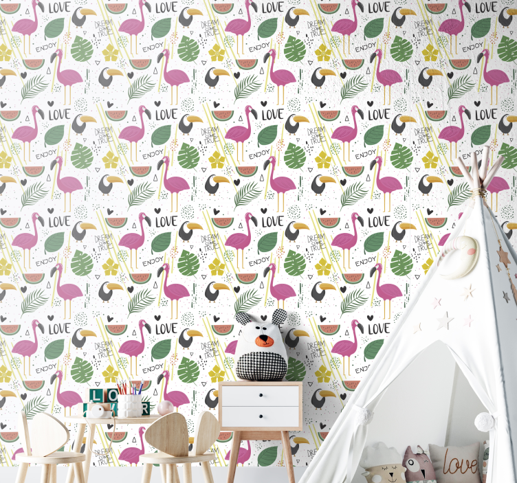 Flamingo dromen behangpapier kinderkamer - TenStickers