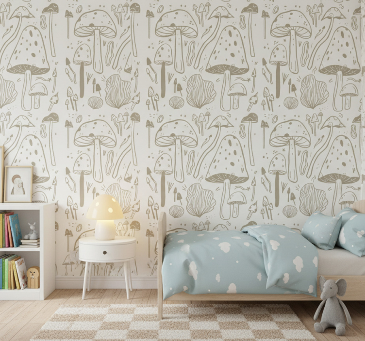 Fotobehang natuur beige paddenstoelen patroon - TenStickers