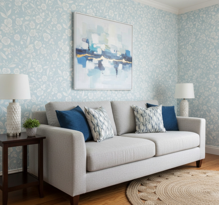 Fotobehang natuur blauwe bloemenornament - TenStickers