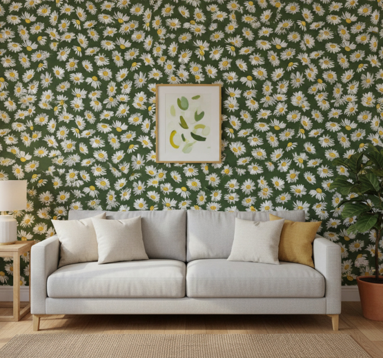 Fotobehang natuur bloemenveld met madeliefjes - TenStickers