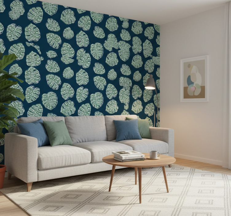 Fotobehang natuur groene en blauwe monstera deliciosa - TenStickers