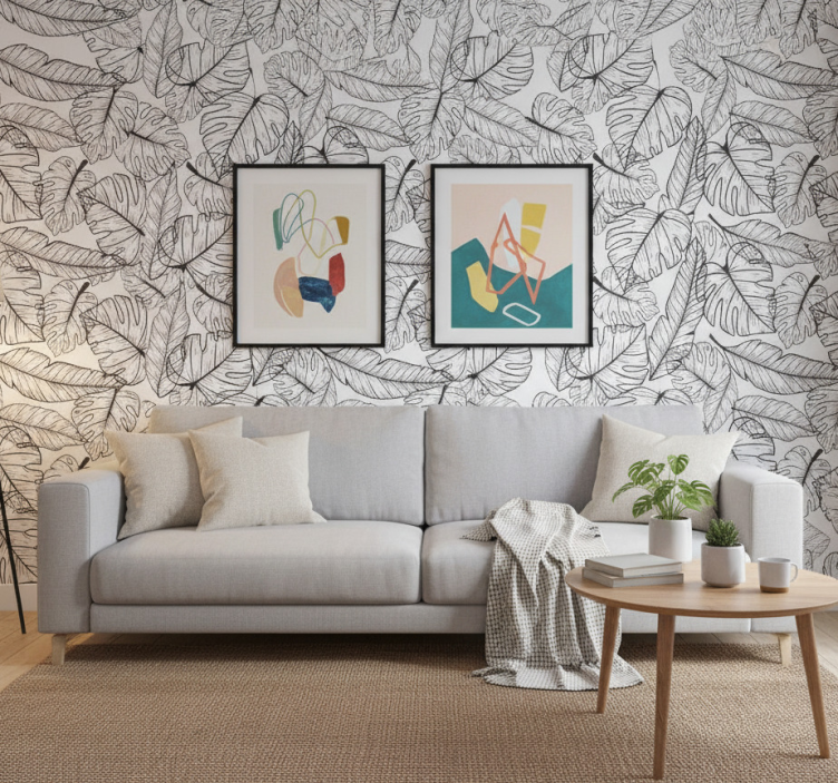 Fotobehang natuur grote bladeren omtrek - TenStickers