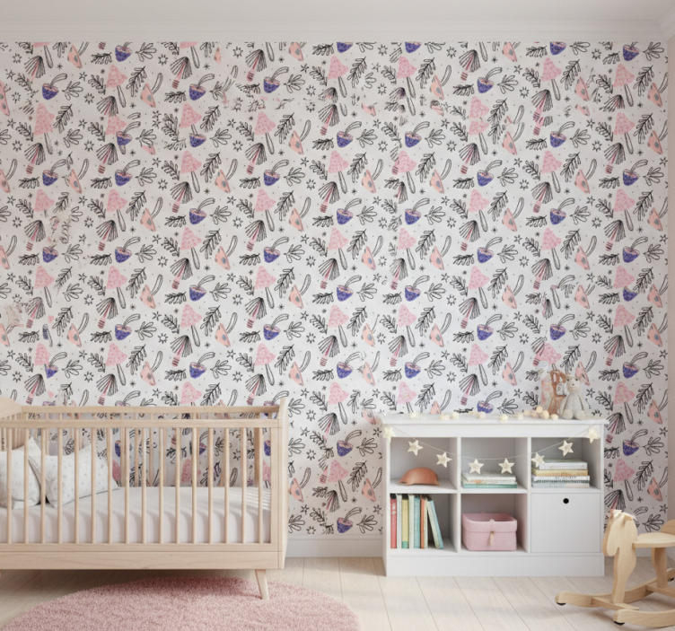 Fotobehang natuur klassieke paddenstoelen en bloemen - TenStickers