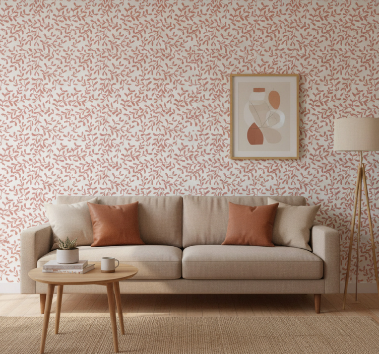 Fotobehang natuur terracotta klein bladeren patroon - TenStickers