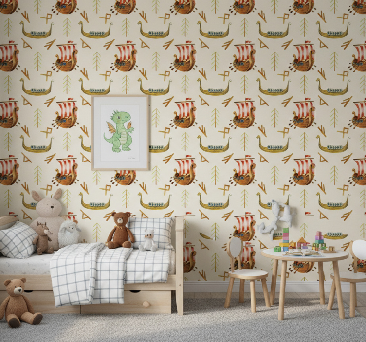 Fotobehang natuur viking schip patroon - TenStickers