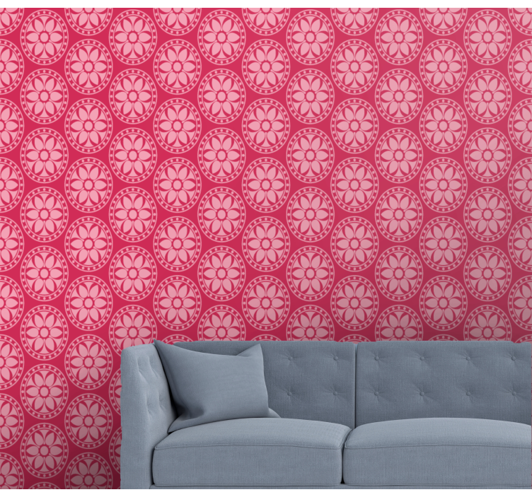 Geometrisch bloemmotief roze behang - TenStickers
