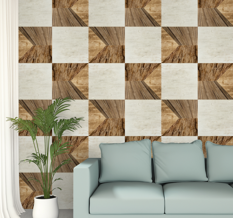 Geometrisch hout behang houtlook - TenStickers