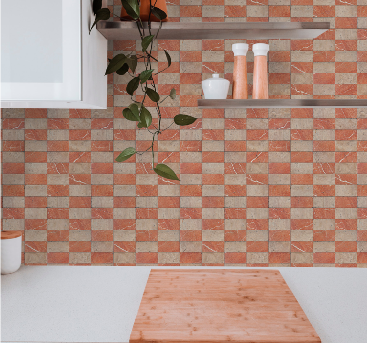 Geometrische beige tegels behang keuken - TenStickers