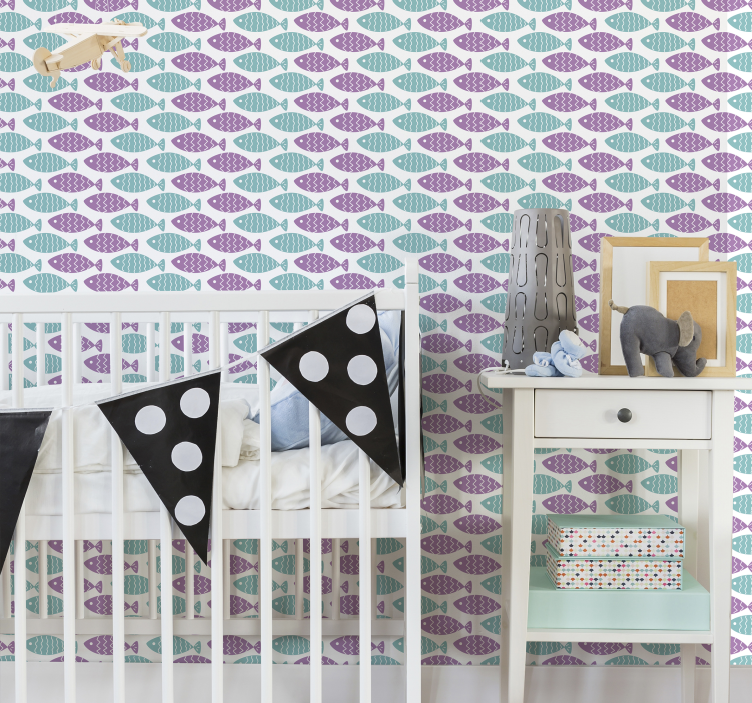 Geometrisch vismotief babykamer behang - TenStickers