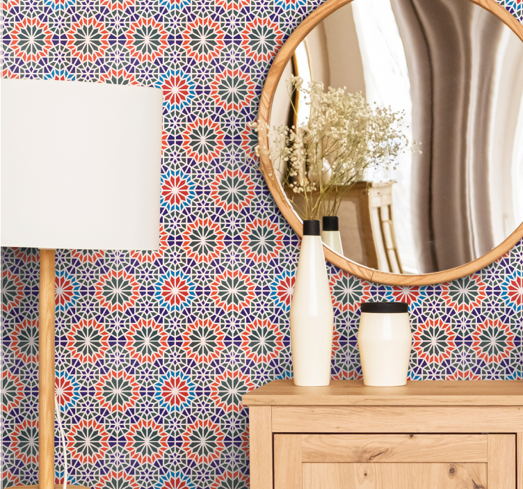 Geometrische bloemmotieven behang bloemsierkunst - TenStickers