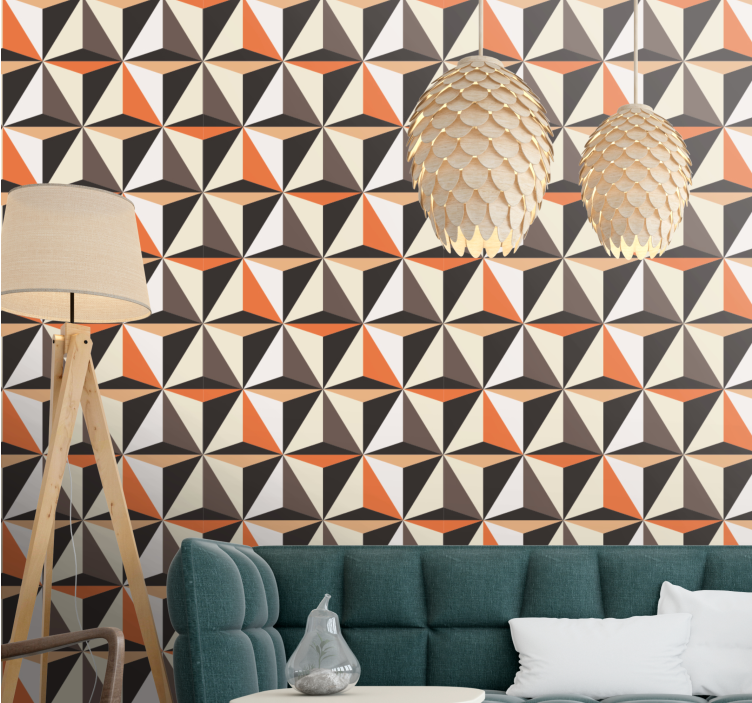 Geometrische driehoeken opstelling behang woonkamer - TenStickers