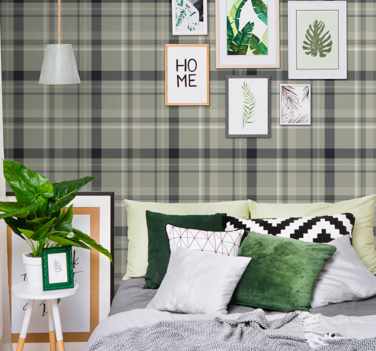 Stedelijke groene tartan behang print - TenStickers