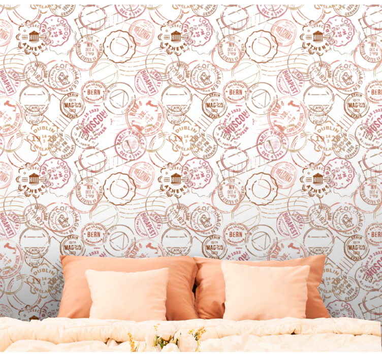 Gestempeld paspoortmotief behangpapier landen en steden - TenStickers