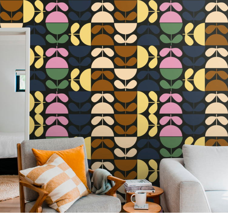 Gestileerde bladpatronen behang bloemsierkunst - TenStickers