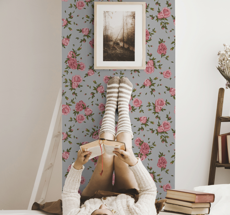 Gezellig rozenpatroon bloemen behang - TenStickers