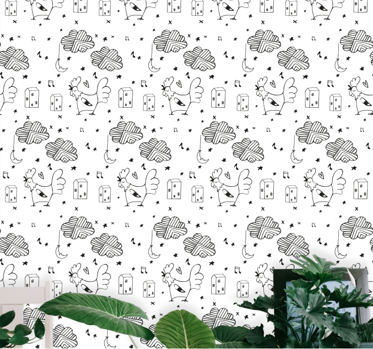 Haan cartoon patroon behang dieren - TenStickers