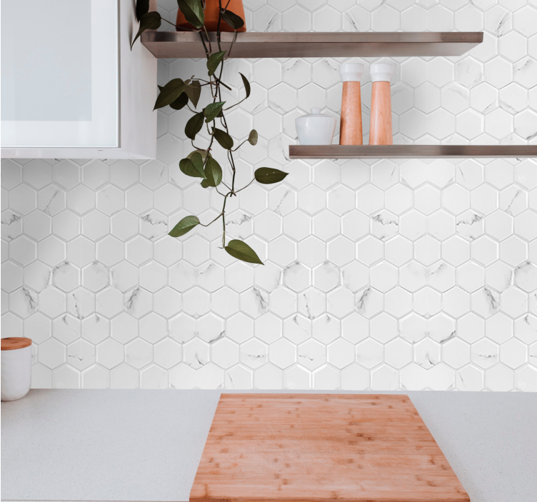 Zeshoekig wit patroon marmeren behang - TenStickers