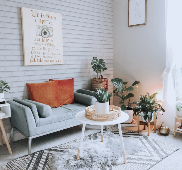 Witte realistische stenen behang woonkamer - TenStickers