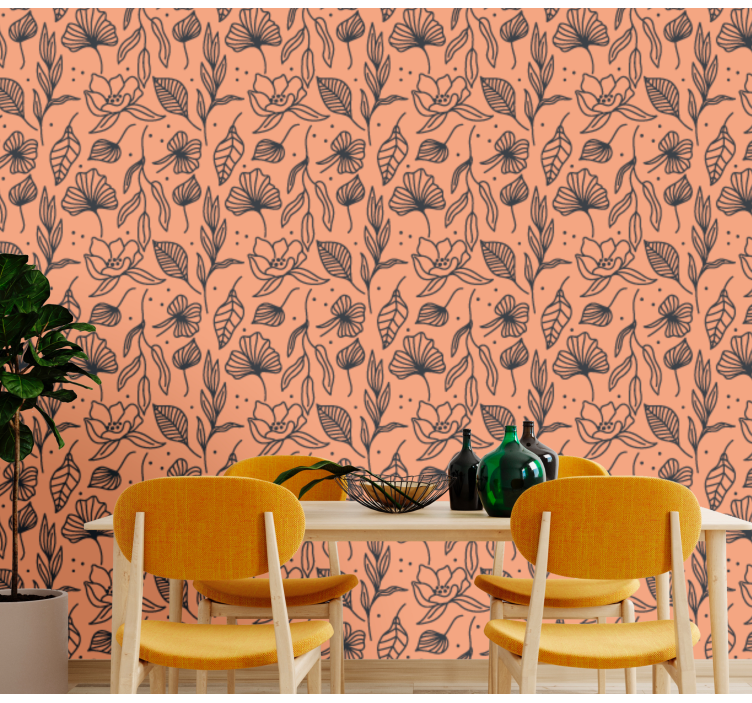 Interieur met bloemenpatroon bloemen behang - TenStickers