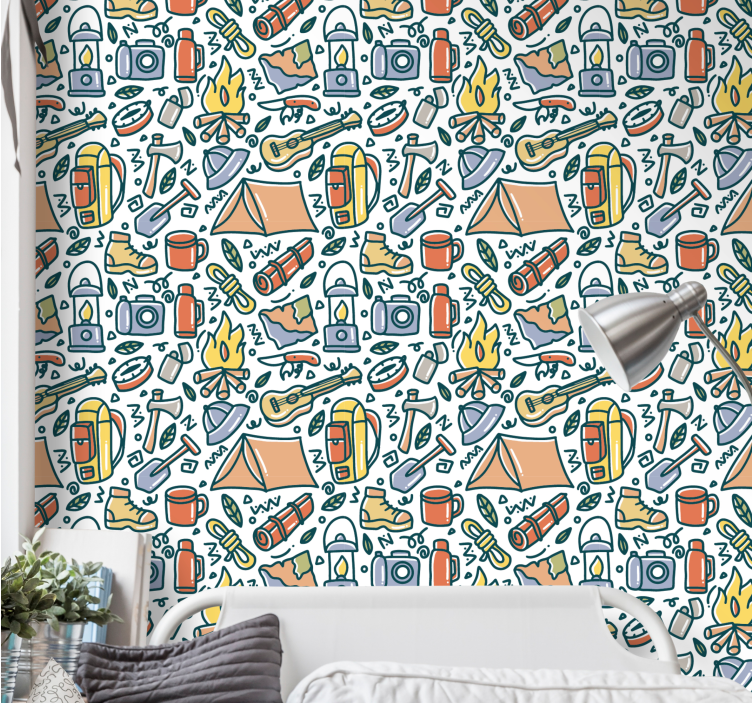 Kampeerbenodigdheden behangpapier natuur - TenStickers