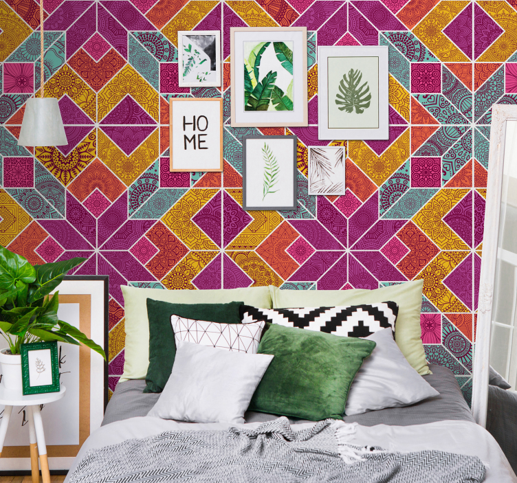 Kleurrijk geometrisch patroon behangpapier hoofdslaapkamer - TenStickers
