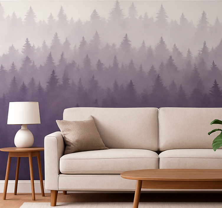 Landschap behang paarse mistwoud - TenStickers