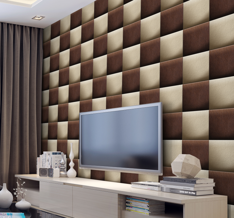 Lederen schaakpatroon behang vierkantjes - TenStickers