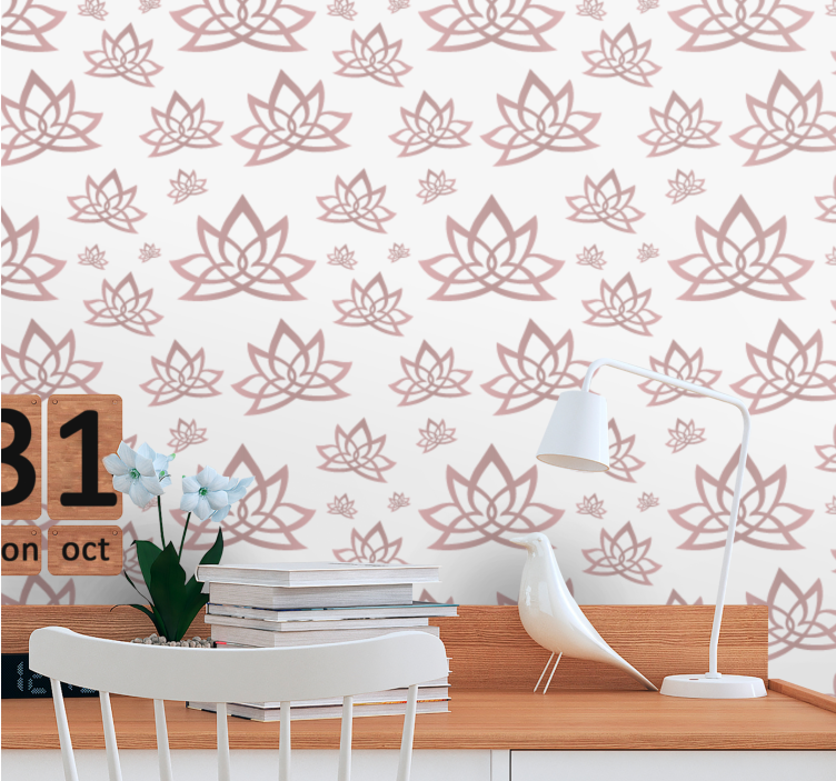Lotus beige patroon behang bloemsierkunst - TenStickers