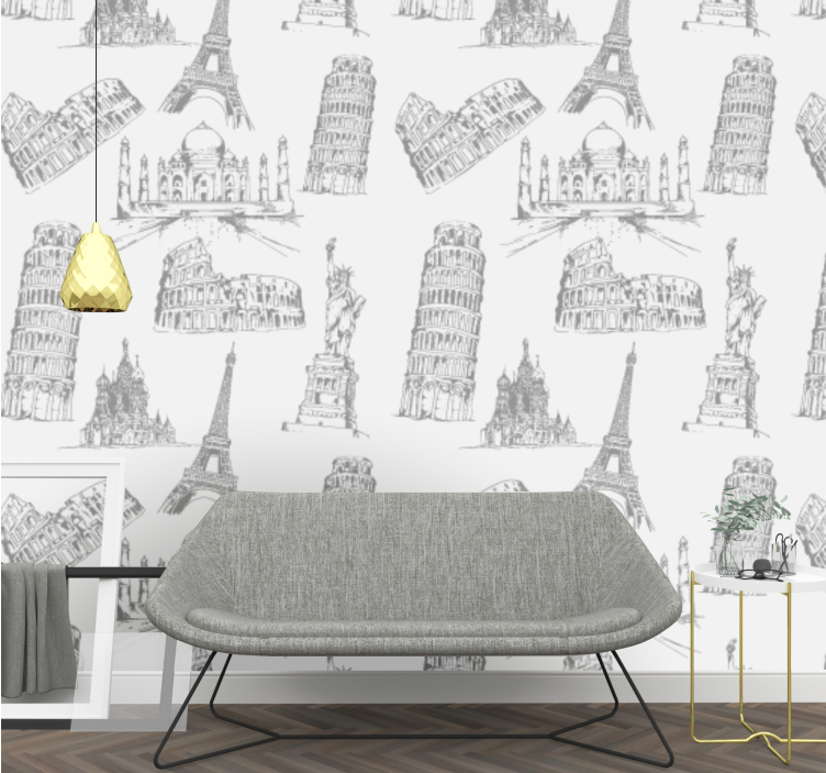 Meest beroemde monumenten patroon behang stads-en land - TenStickers