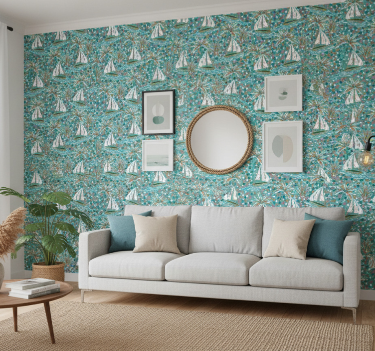 Moderne behangpapier aquarel schepen patroon - TenStickers
