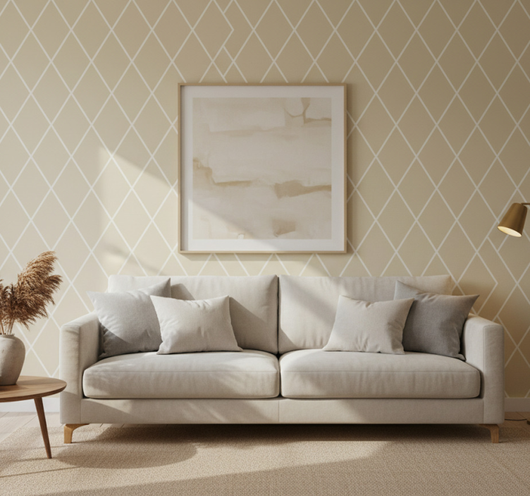 Moderne behangpapier crème diamant minimalistisch patroon - TenStickers