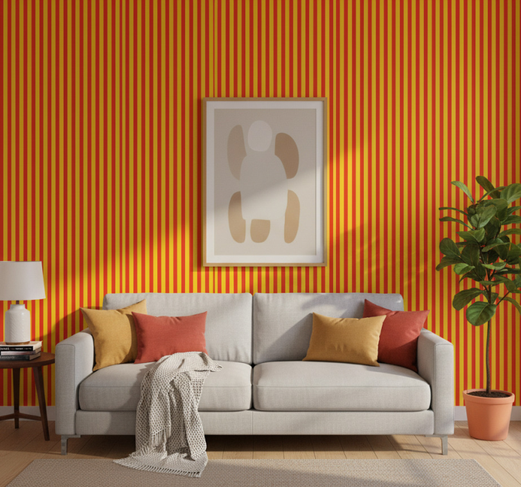 Moderne behangpapier gele en rode strepen - TenStickers