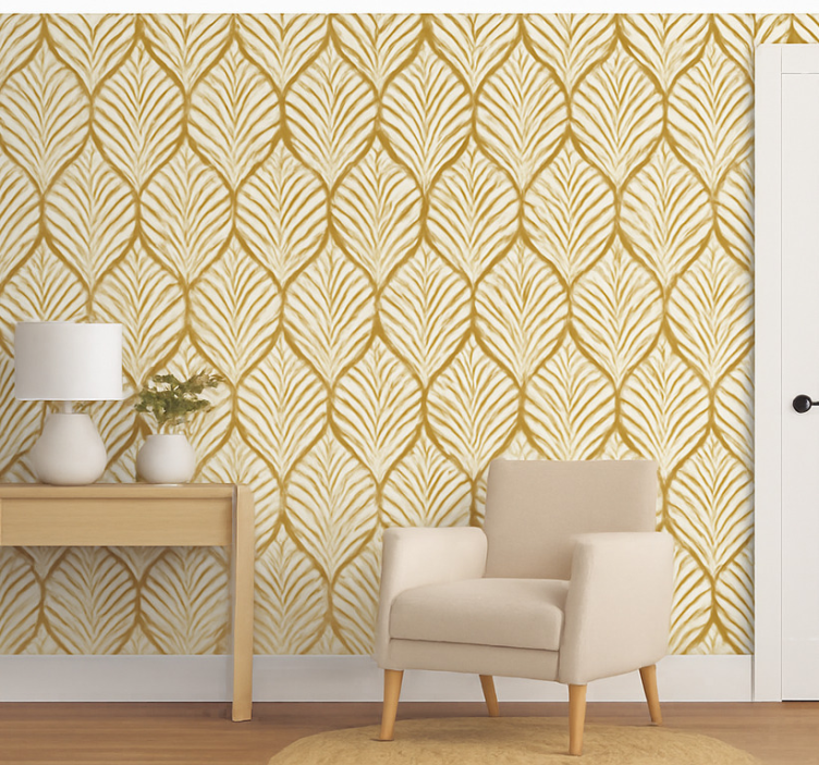 Moderne behangpapier gouden geometrisch bladmotief - TenStickers