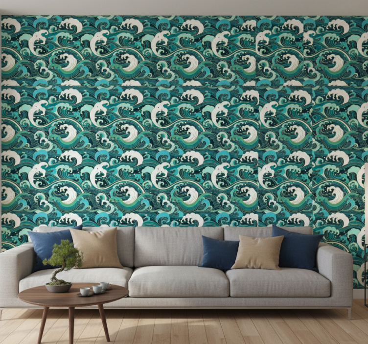 Moderne behangpapier grote golf japanse stijl - TenStickers