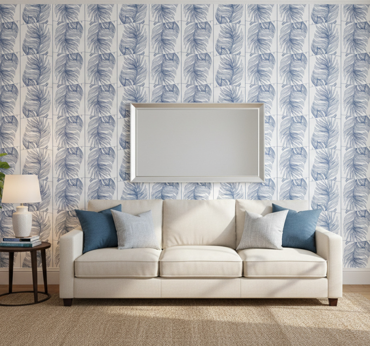 Moderne behangpapier hampton stijl blauwe veren - TenStickers