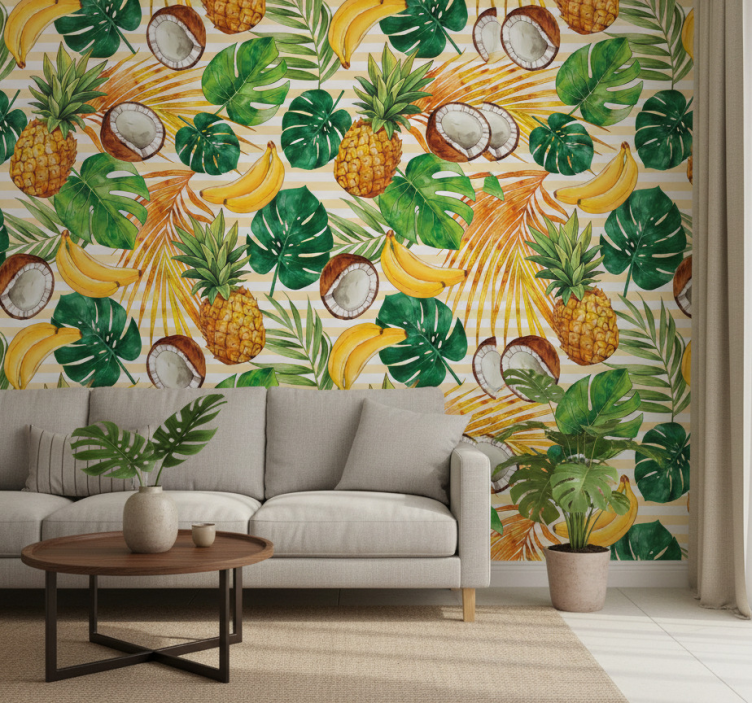 Moderne behangpapier handgeschilderd zomertropisch patroon - TenStickers