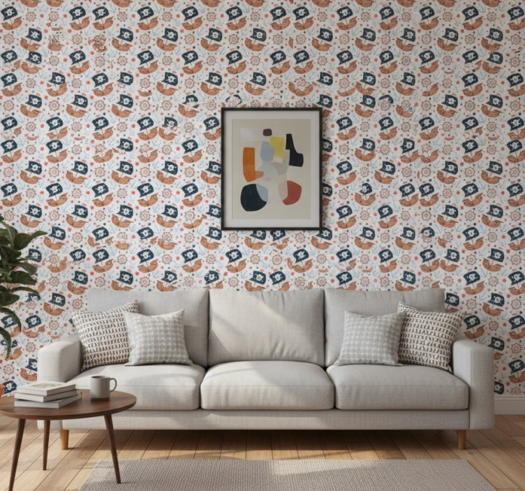 Moderne behangpapier schattig cartoon piratenschip patroon - TenStickers