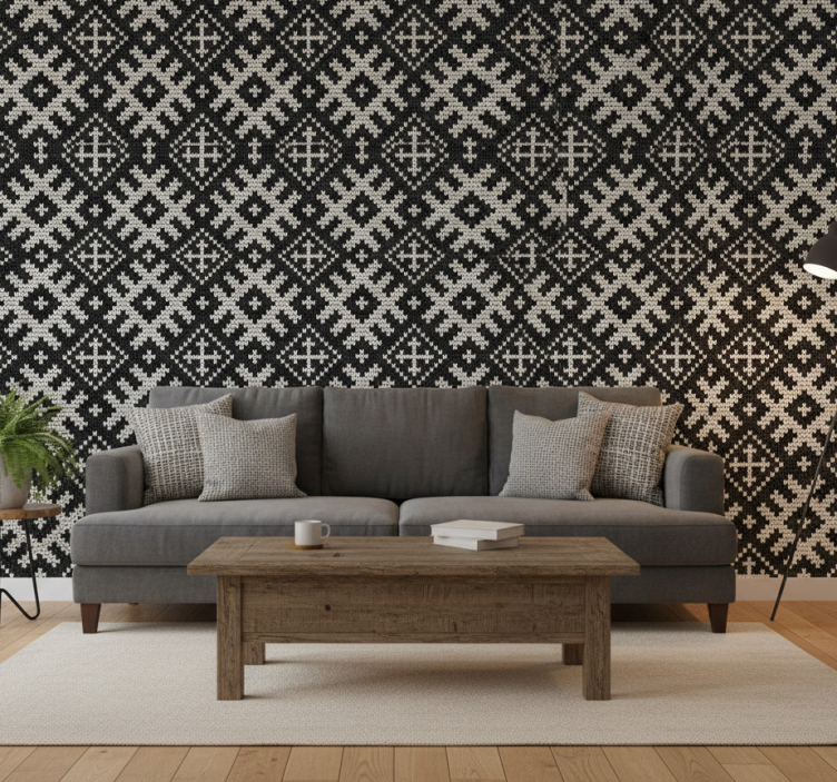 Moderne behangpapier viking geketende vierkanten patroon - TenStickers