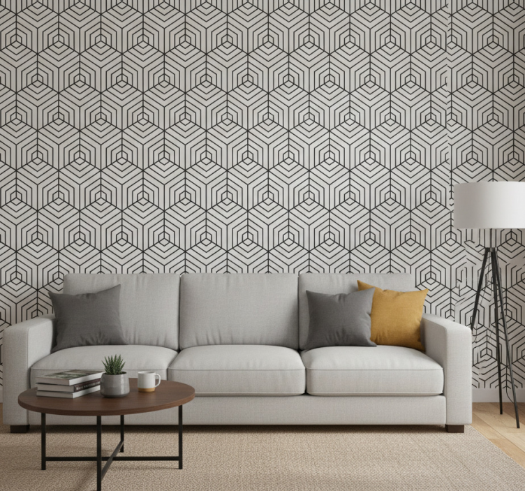 Moderne behangpapier zwart-witte hexagons - TenStickers