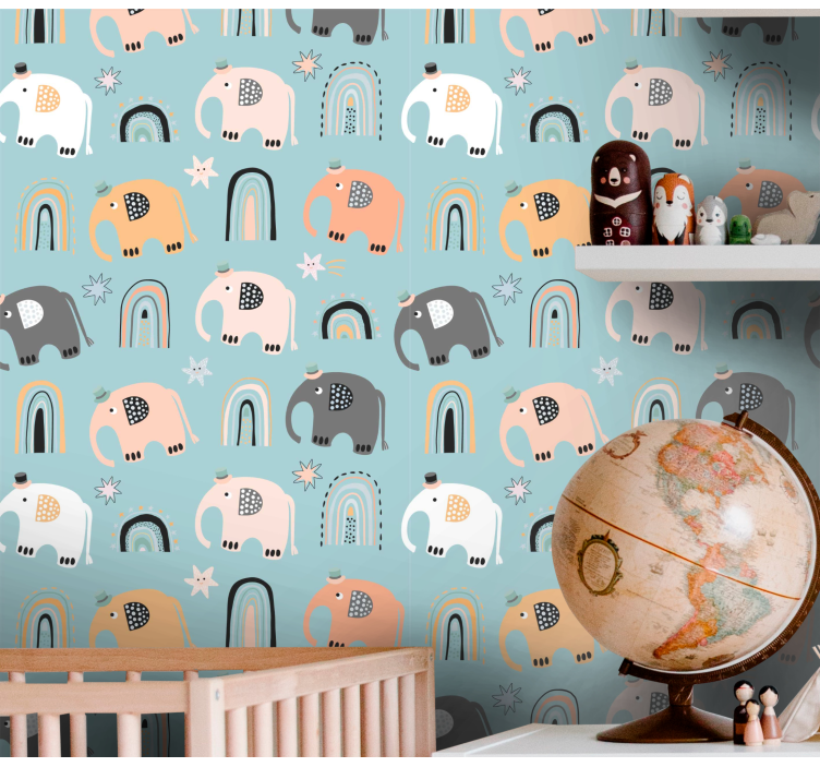 Olifant regenboogmotieven behangpapier kinderkamer - TenStickers