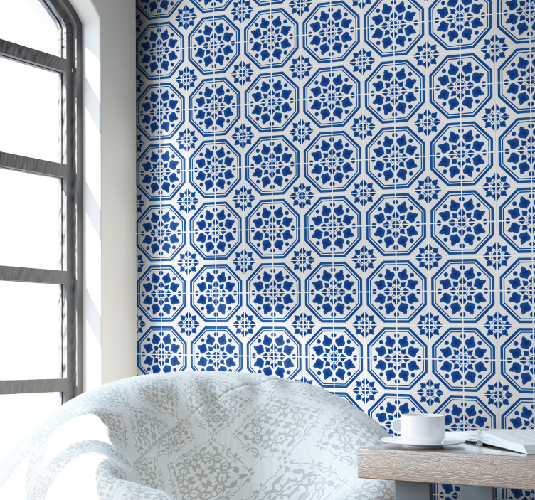 Blauw Sapphire behang woonkamer - TenStickers