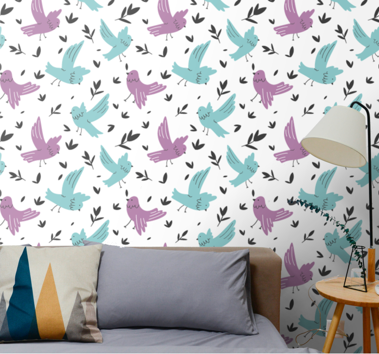 Pastel vogelpatroon behang dieren - TenStickers
