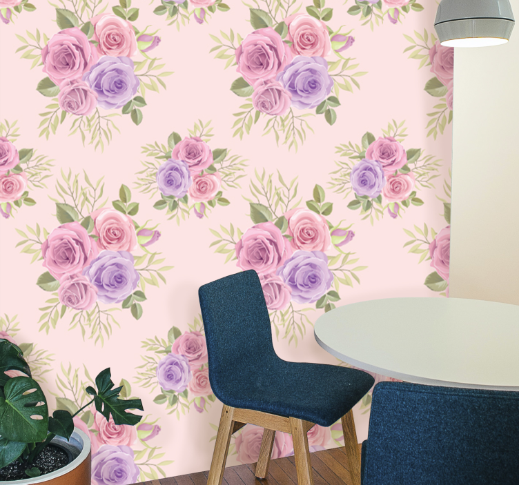 Pastelkleurig bloemenensemble bloemen behang - TenStickers