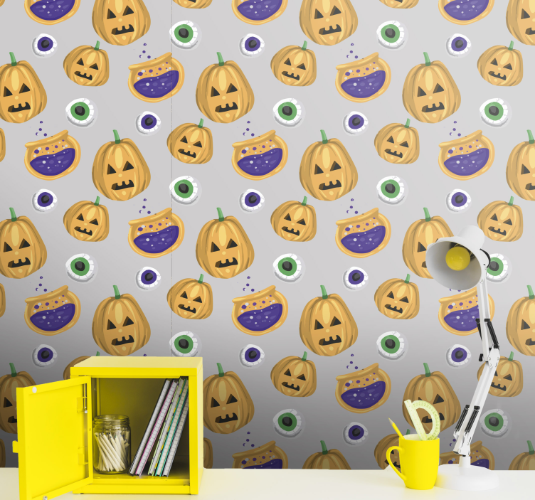 Pompoenpatroon halloween behang - TenStickers