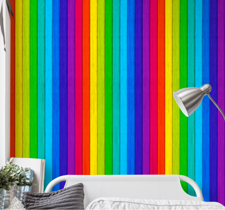 Regenboogkleur latten Abstract ontwerp behang - TenStickers