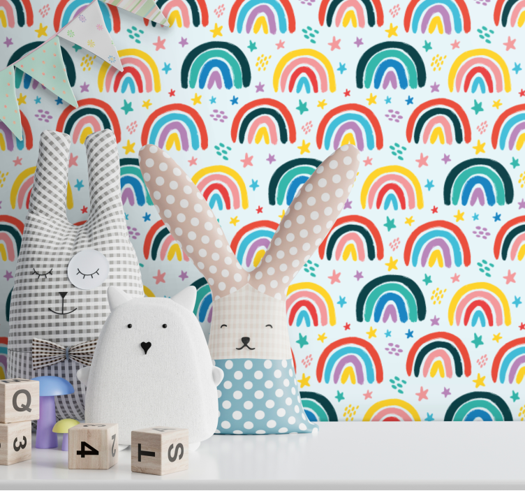 Regenboogvlinder collage behangpapier kinderkamer - TenStickers