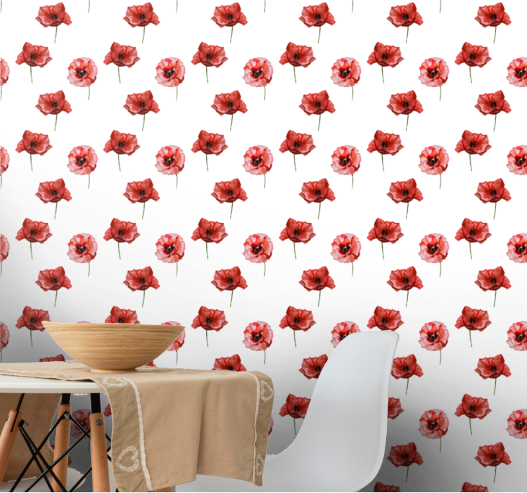 Rood papaverpatroon bloemen behang - TenStickers
