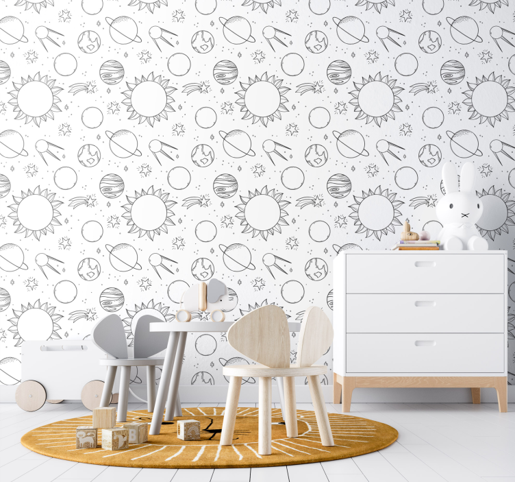 Ruimte doodle behangpapier kinderkamer - TenStickers
