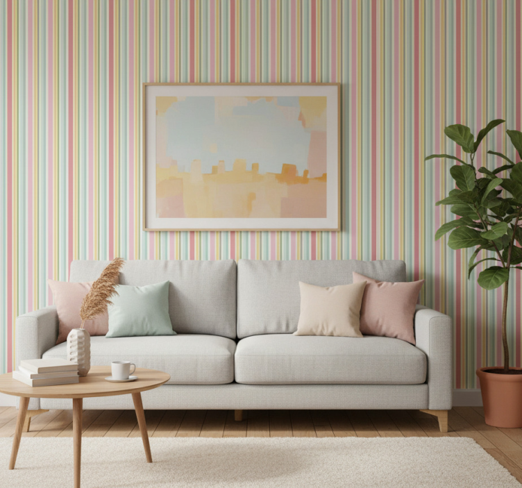 Behang woonkamer horizontale pastelstrepen - TenStickers